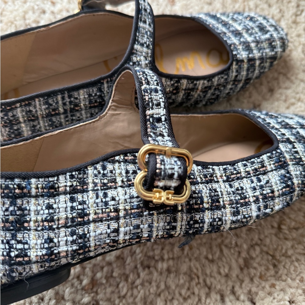 Sam Edelman Black and White Tweed Mary Jane Flats - Picture 3 of 4